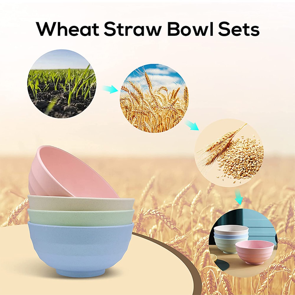 Lightweight Unbreakable Wheat Straw Cereal Bowls Set for Soup Salad Snack Noodle and Fruit