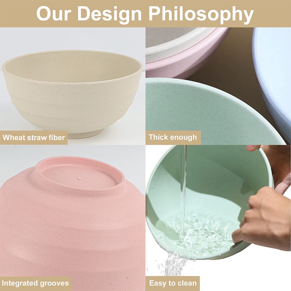 Lightweight Unbreakable Wheat Straw Cereal Bowls Set for Soup Salad Snack Noodle and Fruit