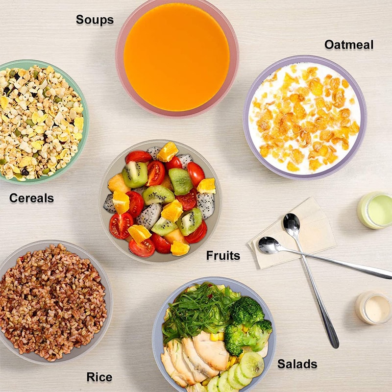 Lightweight Unbreakable Wheat Straw Cereal Bowls Set for Soup Salad Snack Noodle and Fruit