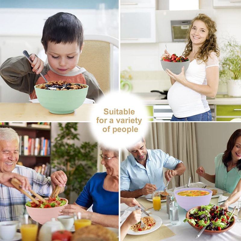 Lightweight Unbreakable Wheat Straw Cereal Bowls Set for Soup Salad Snack Noodle and Fruit