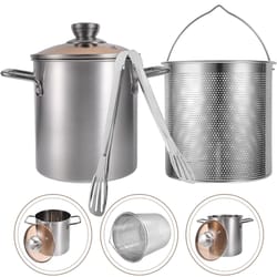stainless steel deep fryer pot with mesh steamer basket tempura fryer pot with lid and tong