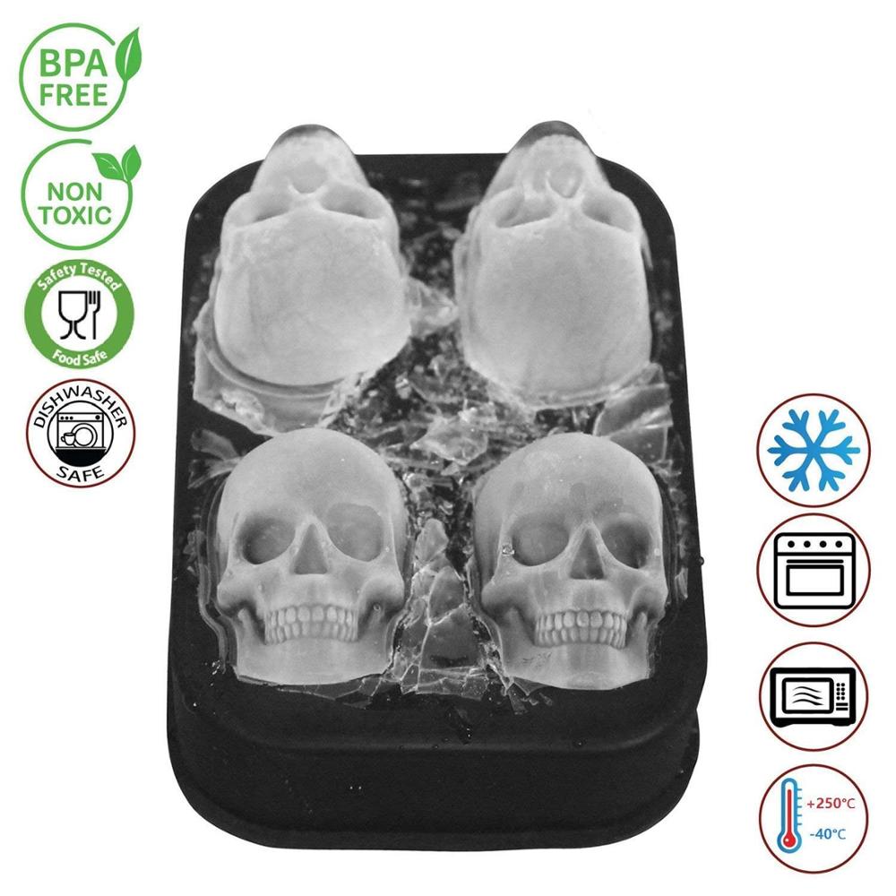 Silicone Cavity Ice Cube Maker 3D Skull Ice Cube Tray With Funnel Flexible Ice Maker Molds Ice Crea 2