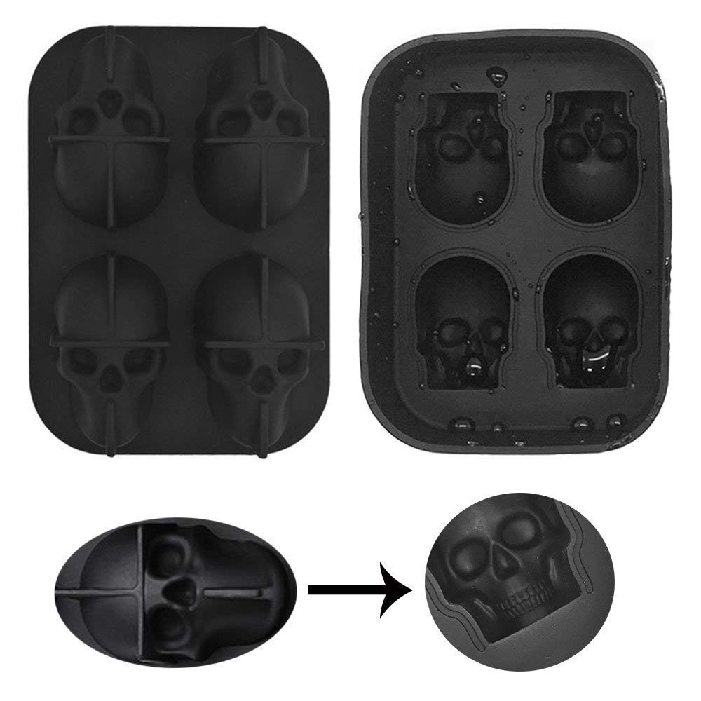 Silicone Cavity Ice Cube Maker 3D Skull Ice Cube Tray With Funnel Flexible Ice Maker Molds Ice Crea 3