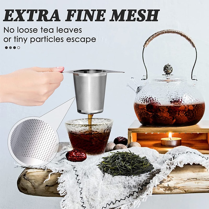 Stainless Steel Tea Infuser Mesh Strainer With Double Handles Large Capacity Tea Steeper For Loose 1