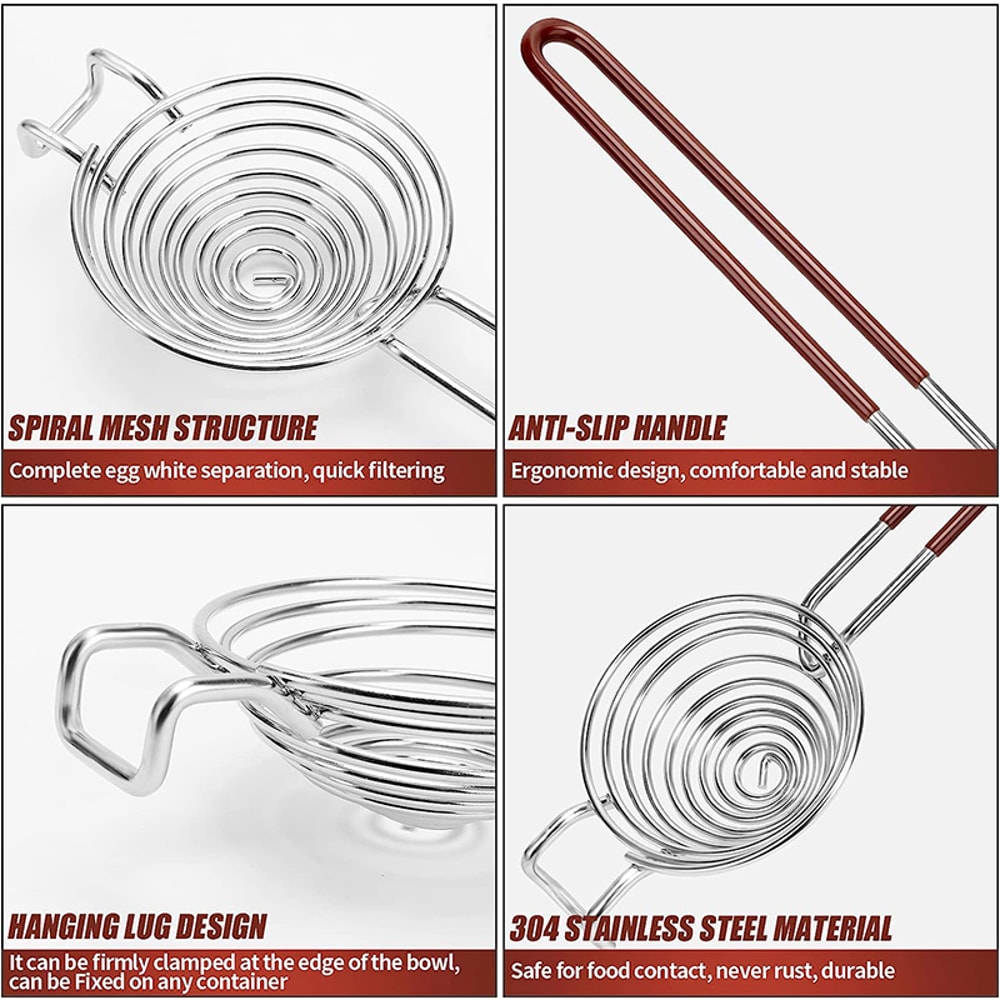 Egg Separator Long Handle Food Grade Stainless Steel Egg White Separator Yolk Divider Kitchen Gadge 3