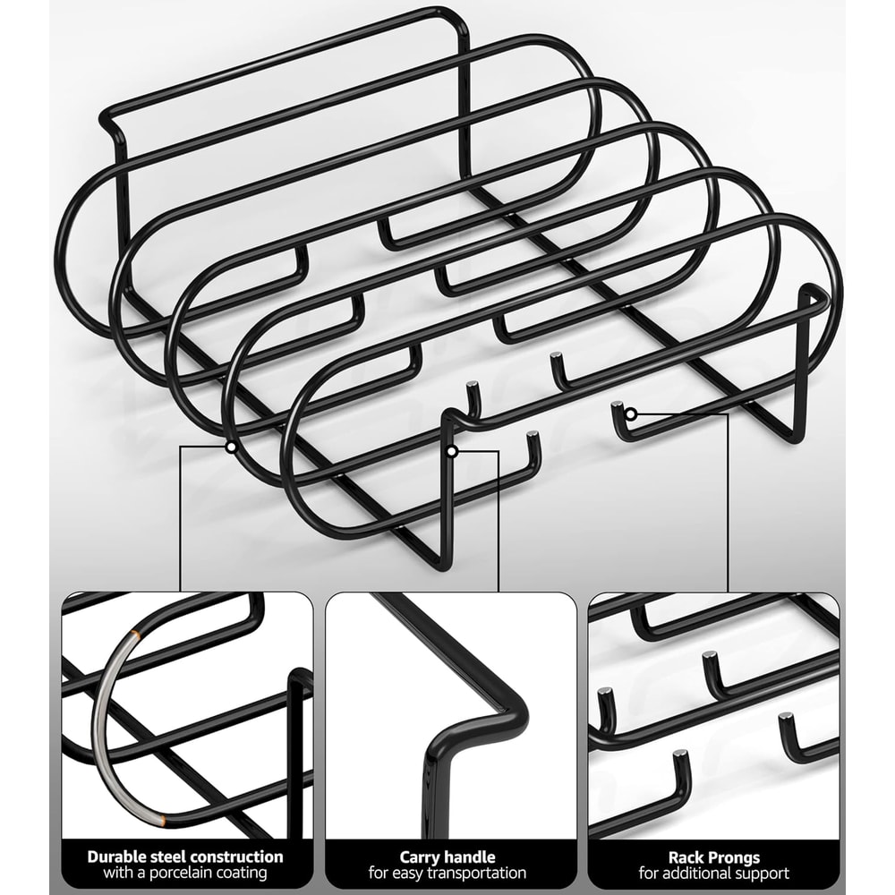 NonStick BBQ Rib Racks Steel Roasting Grilling Stand For Gas Grill Holds Rib Rack Barbecue Meat Roa 4