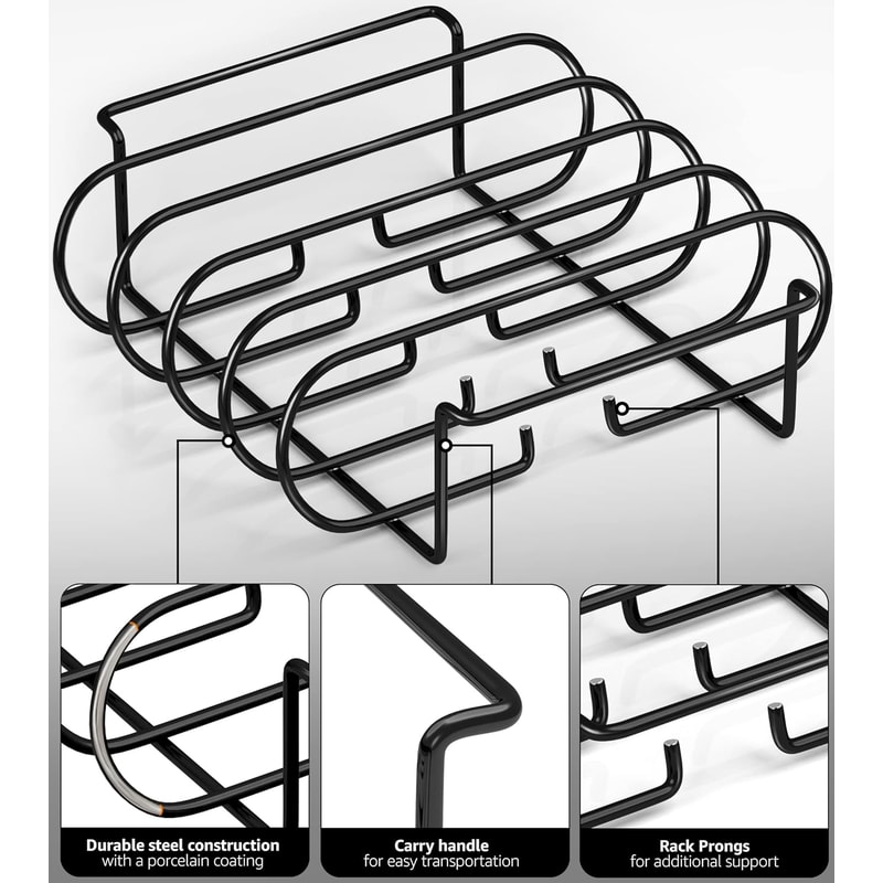 NonStick BBQ Rib Racks Steel Roasting Grilling Stand For Gas Grill Holds Rib Rack Barbecue Meat Roa 4