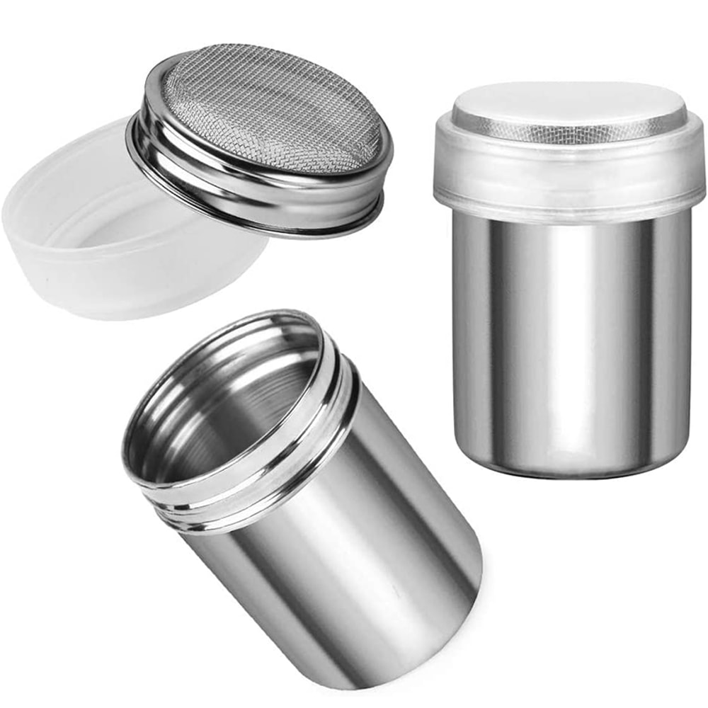 Stainless Steel Powder Sugar Shaker With Lid Mesh Duster For Baking Dredges Powder Shaker Cans And 6