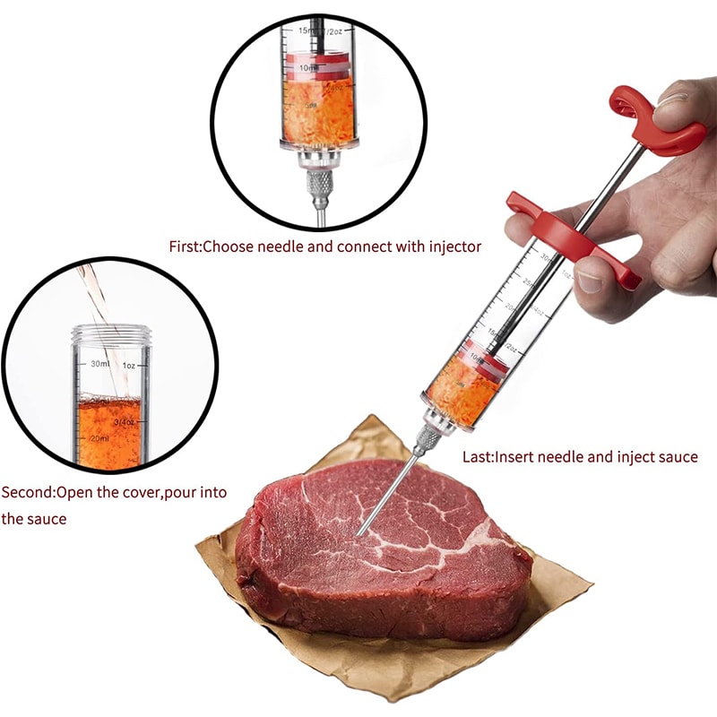 Meat Injector Syringe Kit With Marinade Needles For BBQ Turkey Grill Flavor Injector 4