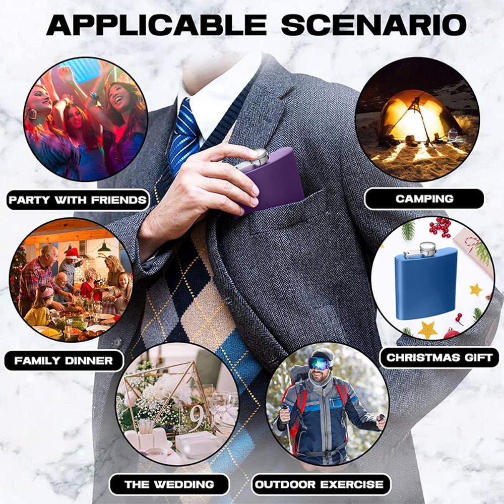 Leak Proof Hip Flask With Funnel Stainless Steel Drinking Flask For Liquor Whiskey Camping 2