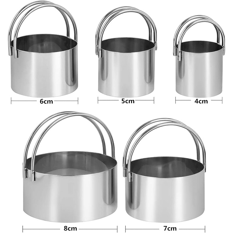 Stainless Steel Round Cookie Cutter Set Circle Biscuit Mold With Handle Dough Fondant Cutters 5