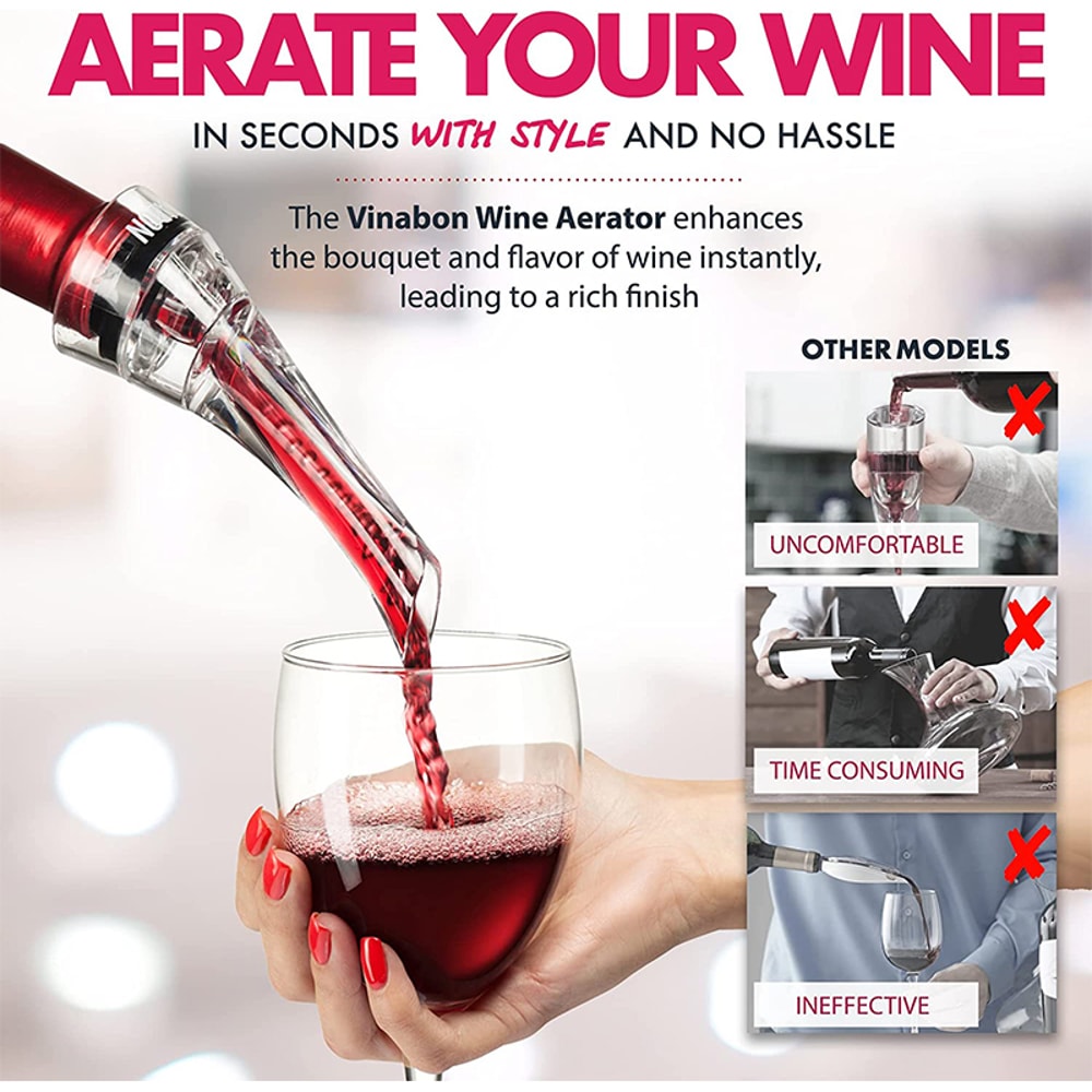 Wine Decanter With Aerator Wine Aerator Pourer Spout For Improved Flavor Attaches To Any Bottle 3