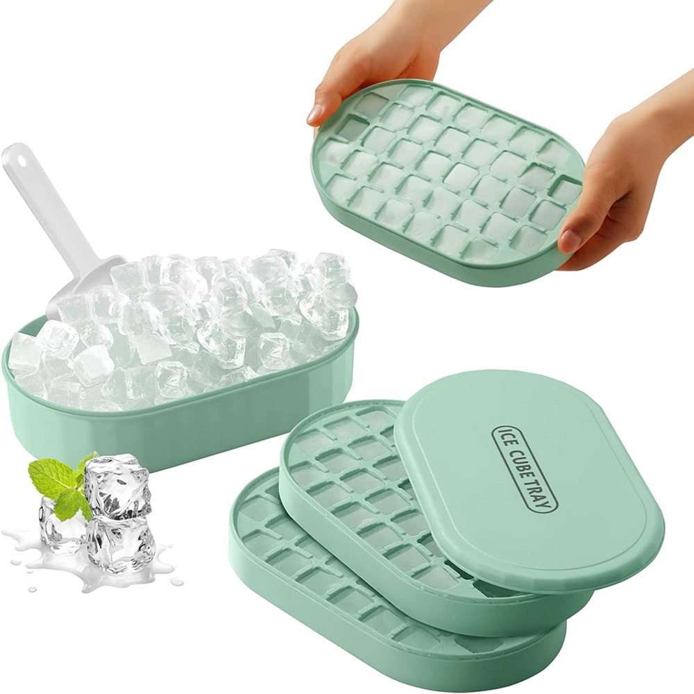 Stackable Double Ice Cube Tray With Lid And Case Ice Cubes With Container And Spoon Included BPA Fr 0