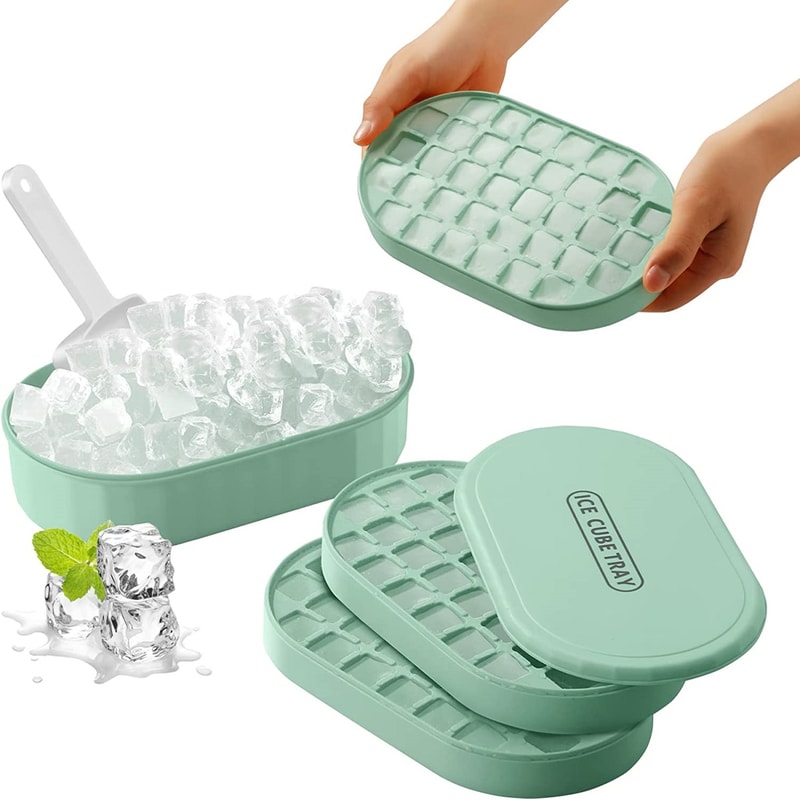 Stackable Double Ice Cube Tray With Lid And Case Ice Cubes With Container And Spoon Included BPA Fr 0