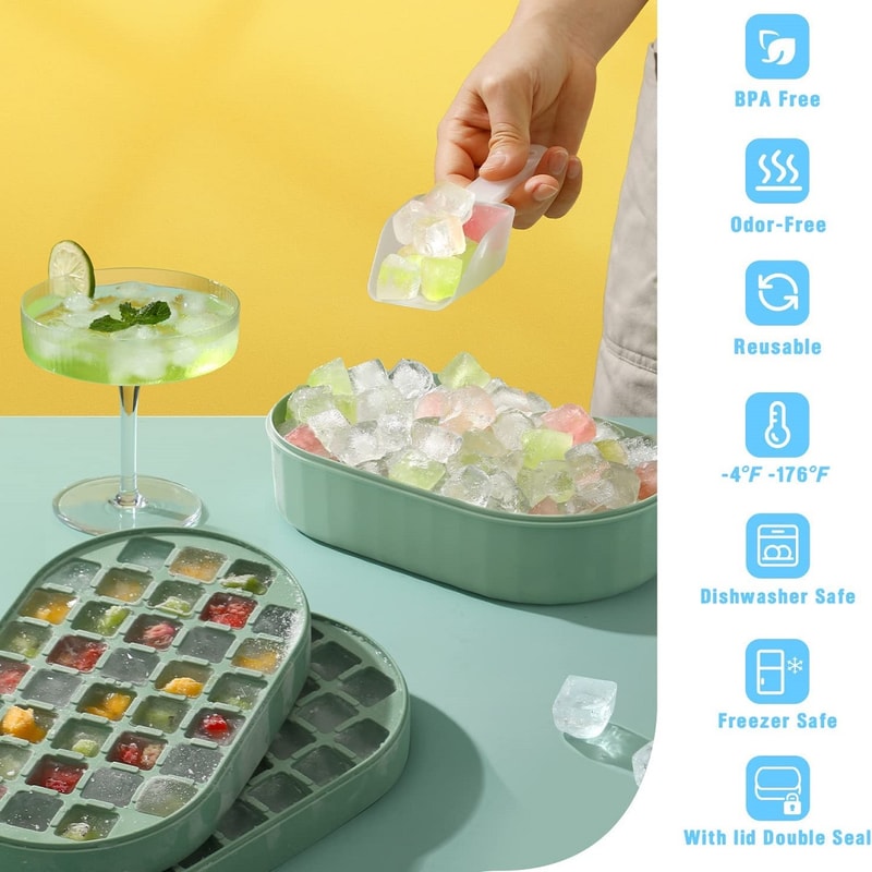 Stackable Double Ice Cube Tray With Lid And Case Ice Cubes With Container And Spoon Included BPA Fr 1
