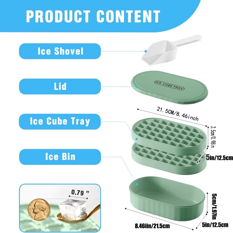Stackable Double Ice Cube Tray With Lid And Case Ice Cubes With Container And Spoon Included BPA Fr 2