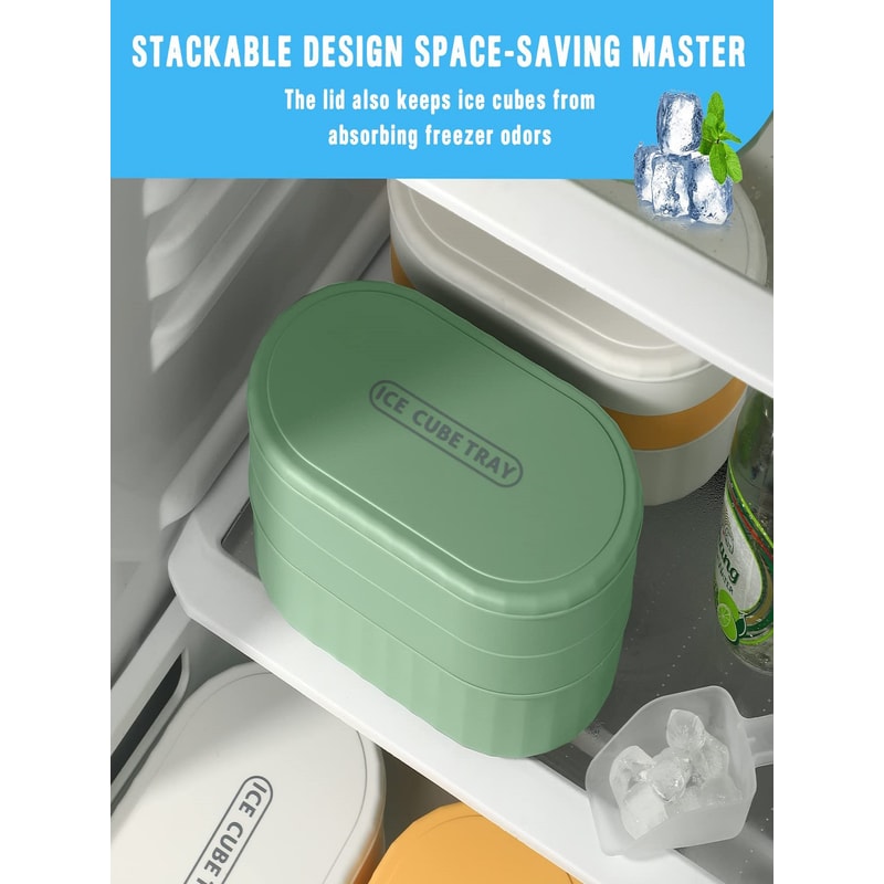 Stackable Double Ice Cube Tray With Lid And Case Ice Cubes With Container And Spoon Included BPA Fr 3
