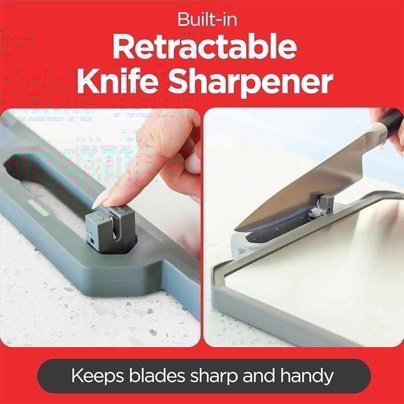 Non Toxic Large Stainless Steel Chopping Board with Double Sided Metal Cutting Board and Ceramic Sharpener for Kitchen