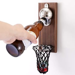wooden wall-mounted basketball bottle opener magnetic beer opener with cap catcher great gift for basketball lovers