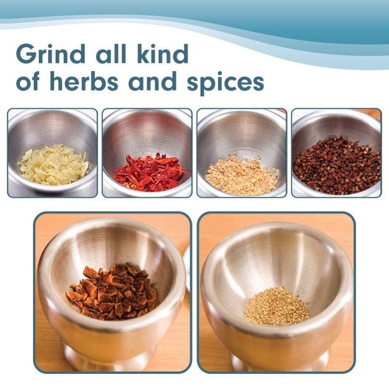 Stainless Steel Herb Spice Grinder Bowl Mortar And Pestle Pill Crusher Seasoning Mill For Grinding 1