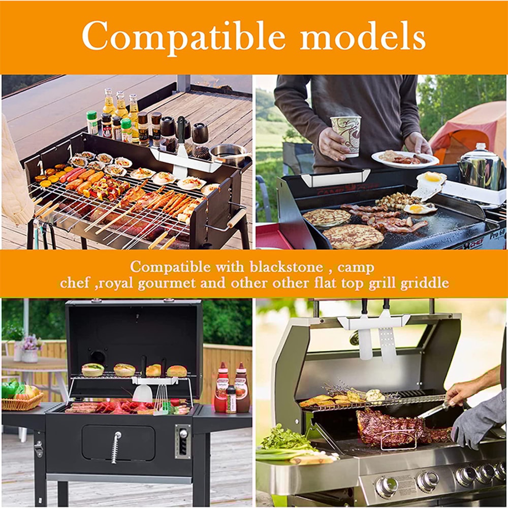 Grill Barbecue Tool Rack Stainless Steel Griddle Spatula Holder Stand Clip 3