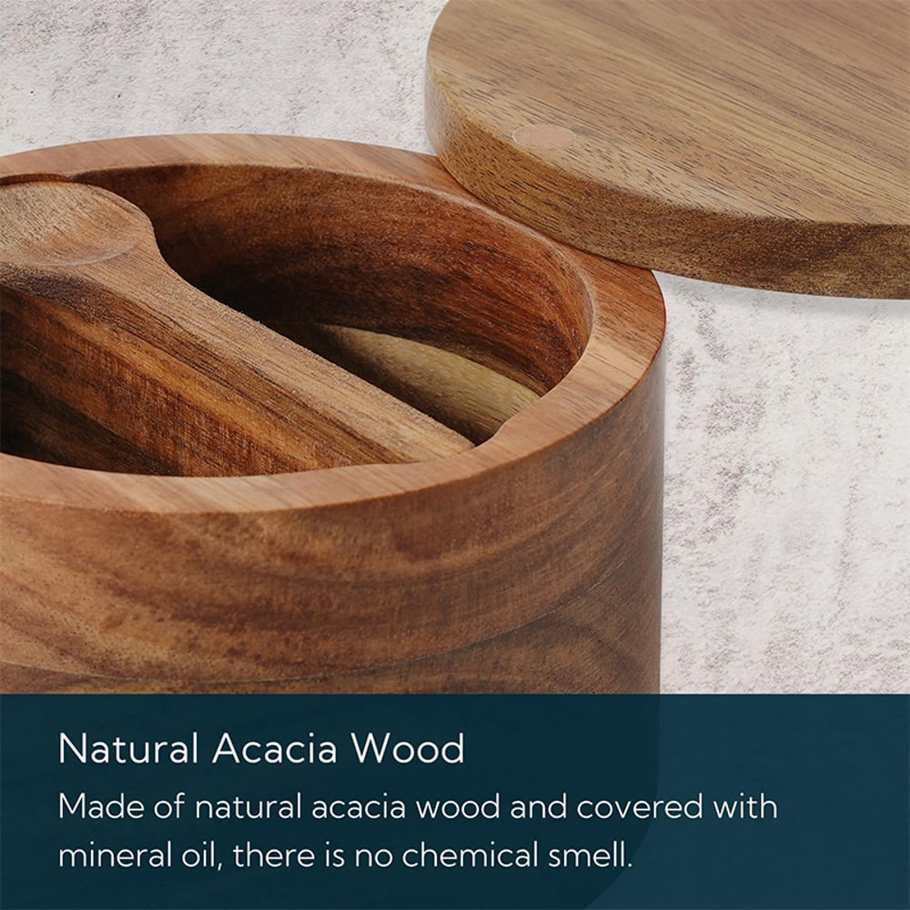 Acacia Salt Cellar With Swivel Lid Acacia Wood Salt And Pepper Bowl Box With Lid And Spoon 4
