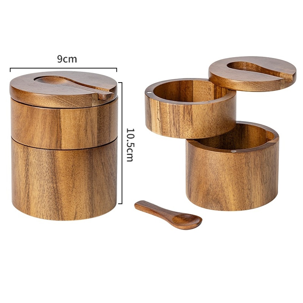 Acacia Salt Cellar With Swivel Lid Acacia Wood Salt And Pepper Bowl Box With Lid And Spoon 7