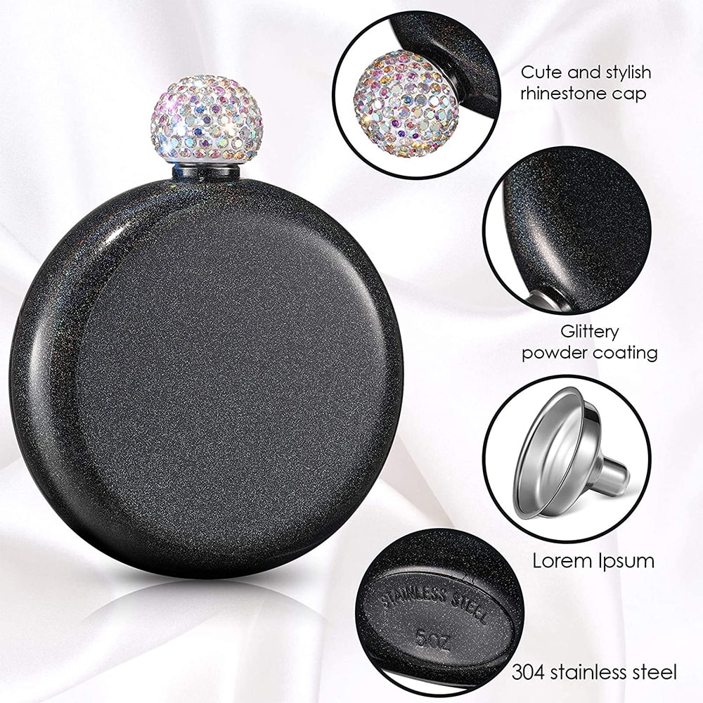 Stainless Steel Hip Flask For Women Chic OZ Portable Wine Alcohol Flask With Rhinestone Cap 2