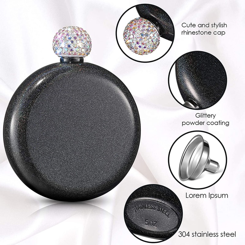 Stainless Steel Hip Flask For Women Chic OZ Portable Wine Alcohol Flask With Rhinestone Cap 2