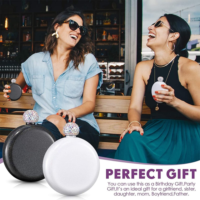 Stainless Steel Hip Flask For Women Chic OZ Portable Wine Alcohol Flask With Rhinestone Cap 1