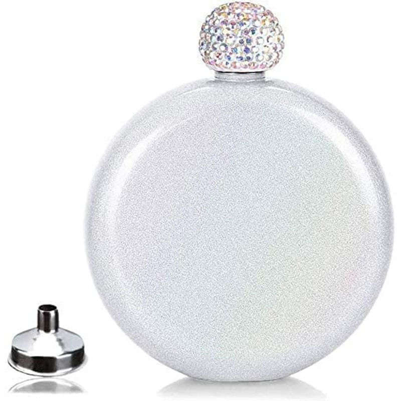 Stainless Steel Hip Flask For Women Chic OZ Portable Wine Alcohol Flask With Rhinestone Cap 6