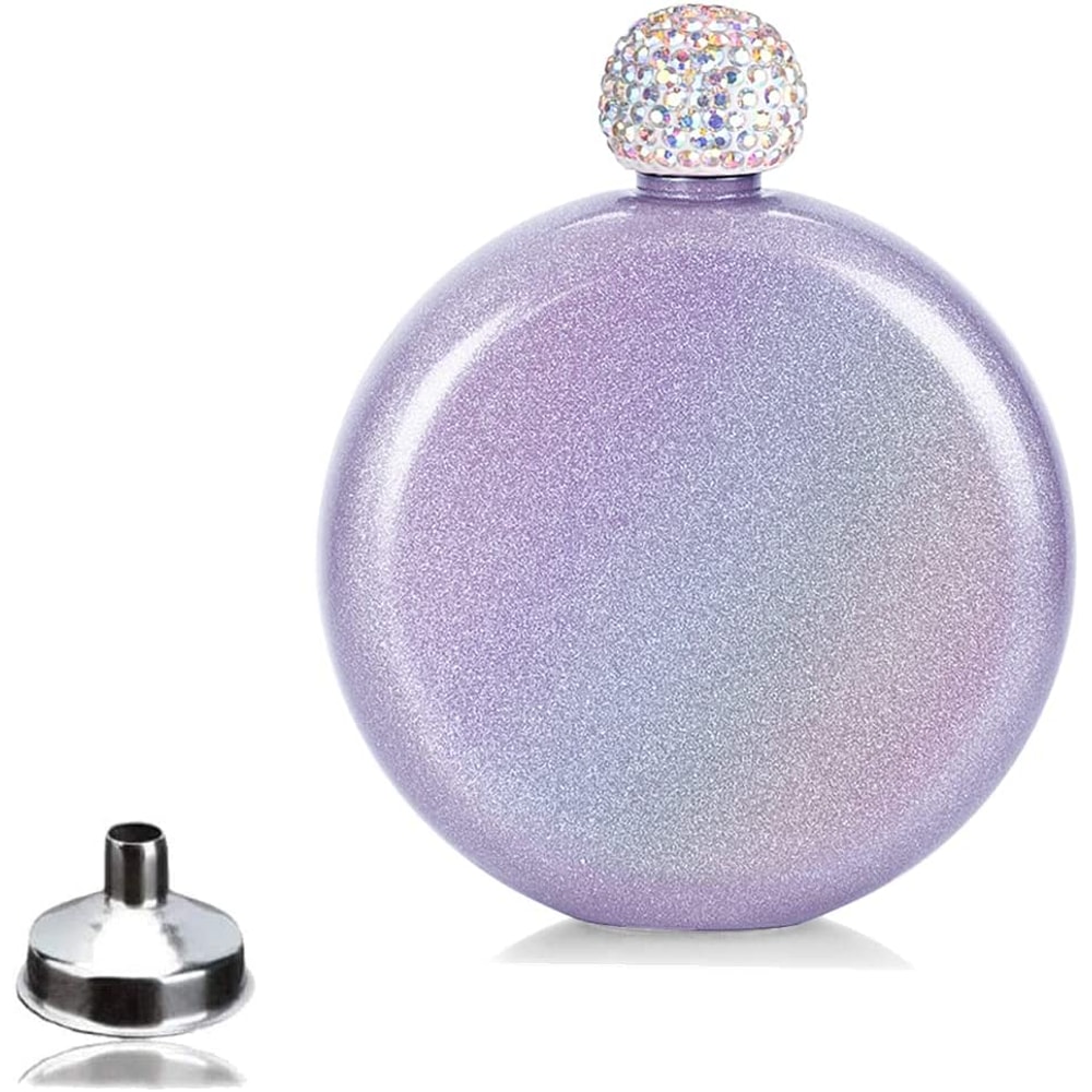 Stainless Steel Hip Flask For Women Chic OZ Portable Wine Alcohol Flask With Rhinestone Cap 9