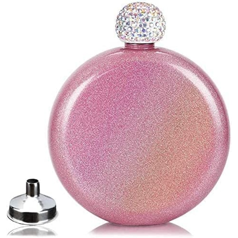 Stainless Steel Hip Flask For Women Chic OZ Portable Wine Alcohol Flask With Rhinestone Cap 10