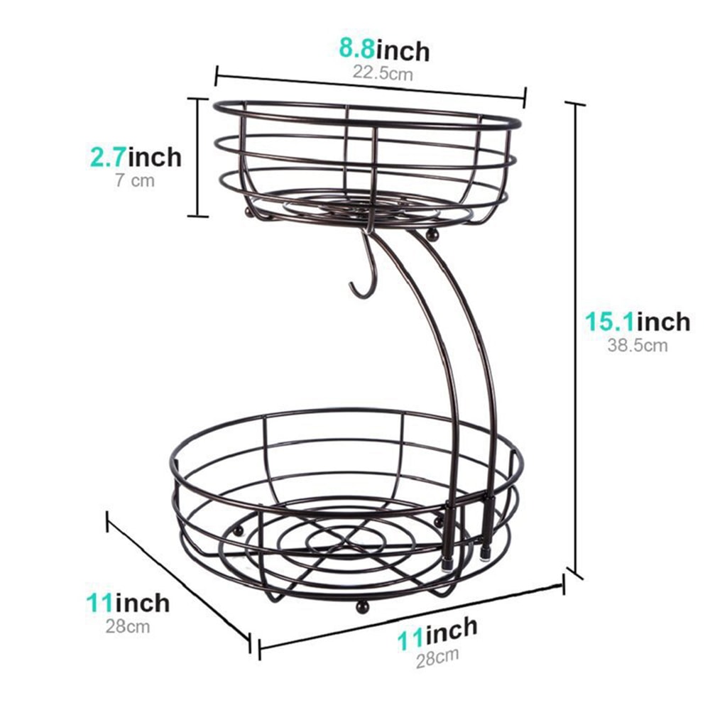 Countertop Fruit Basket Bowl With Metal Wire And Banana Hanger Storage Holder 5