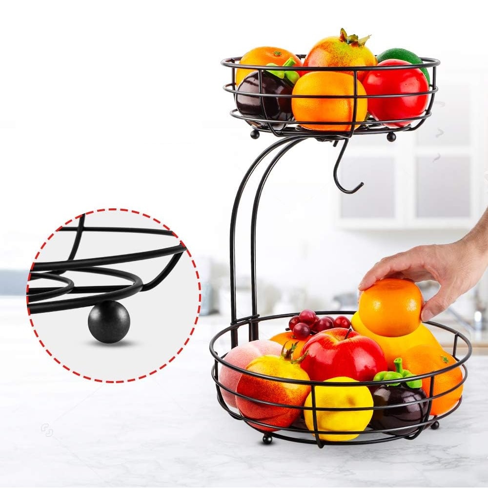 Countertop Fruit Basket Bowl With Metal Wire And Banana Hanger Storage Holder 1