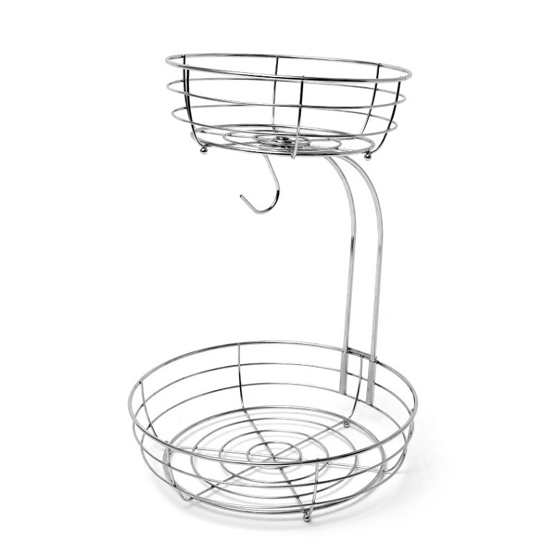 Countertop Fruit Basket Bowl With Metal Wire And Banana Hanger Storage Holder 7