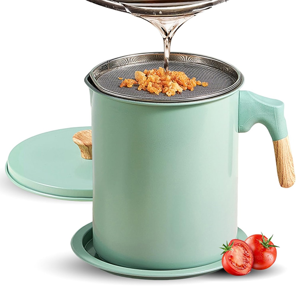 Stainless Steel Bacon Grease Container With Strainer Cooking Oil Storage Pot Oil Filter Pot 6