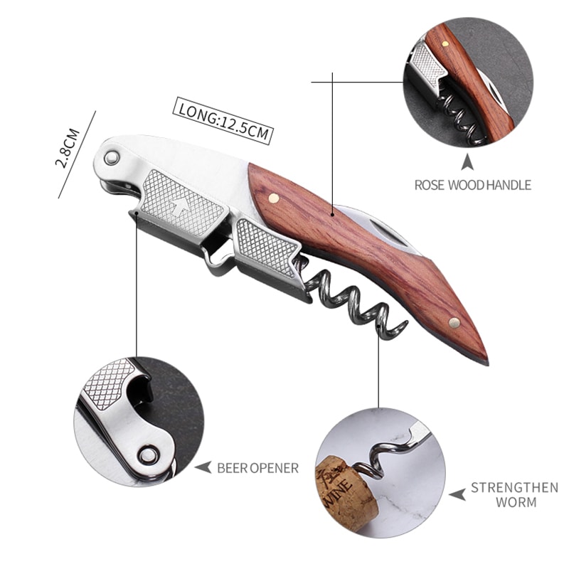 Portable Corkscrew Professional Wine Opener Wood Handle Multifunction Beer Cap Bottle Opener Bar Tool