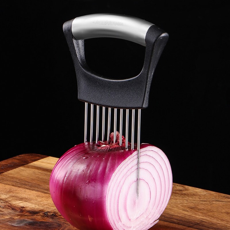 Food Slicer Assistant Stainless Steel Onion Cutter Holder Tomato Onion Slicer Cutting Fork Kitchen Gadgets