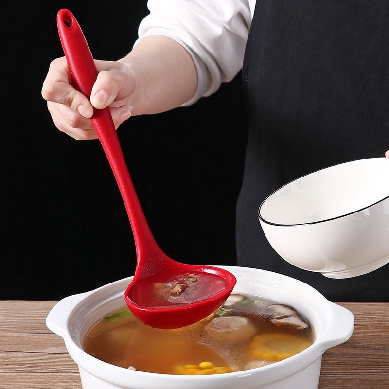 Heat Resistant NonStick Silicone Ladle Spoon Flexible Round Scoop Cooking Utensils With Curved Hand 1