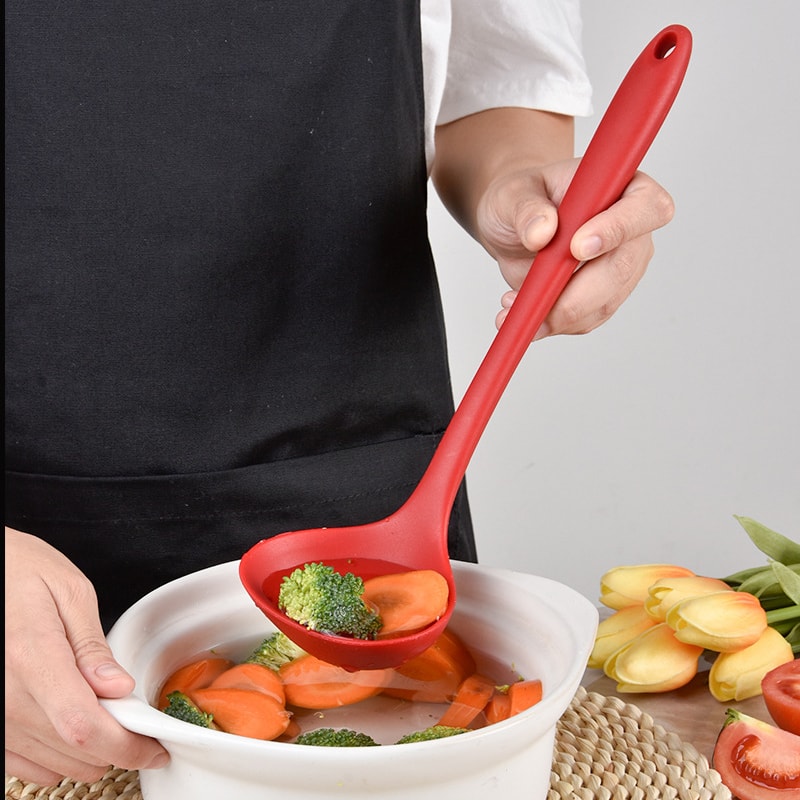 Heat Resistant NonStick Silicone Ladle Spoon Flexible Round Scoop Cooking Utensils With Curved Hand 2