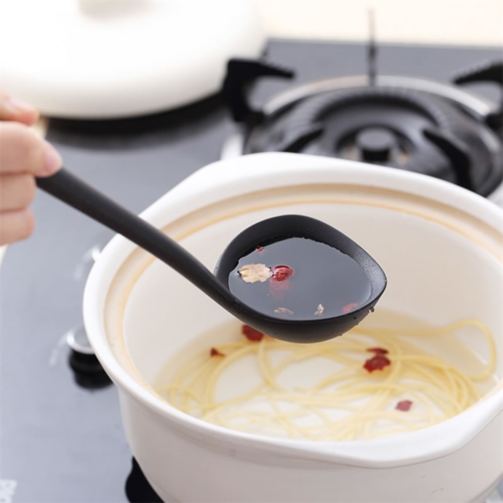 Heat Resistant NonStick Silicone Ladle Spoon Flexible Round Scoop Cooking Utensils With Curved Hand 3