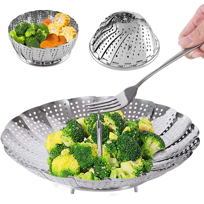 Stainless Steel Folding Dish Steamer Basket Fruit Vegetable Cooker Meat Steaming Tray Kitchen Tools 0