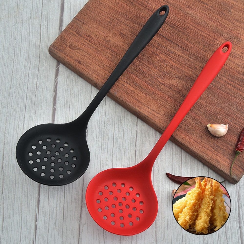 Heat Resistant Long Handle Silicone Colander NonStick Cooking Strainer Mesh Skimmer Oil Filter Spoo 0