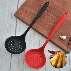 heat resistant long handle silicone colander non-stick cooking strainer mesh skimmer oil filter spoon kitchen tool