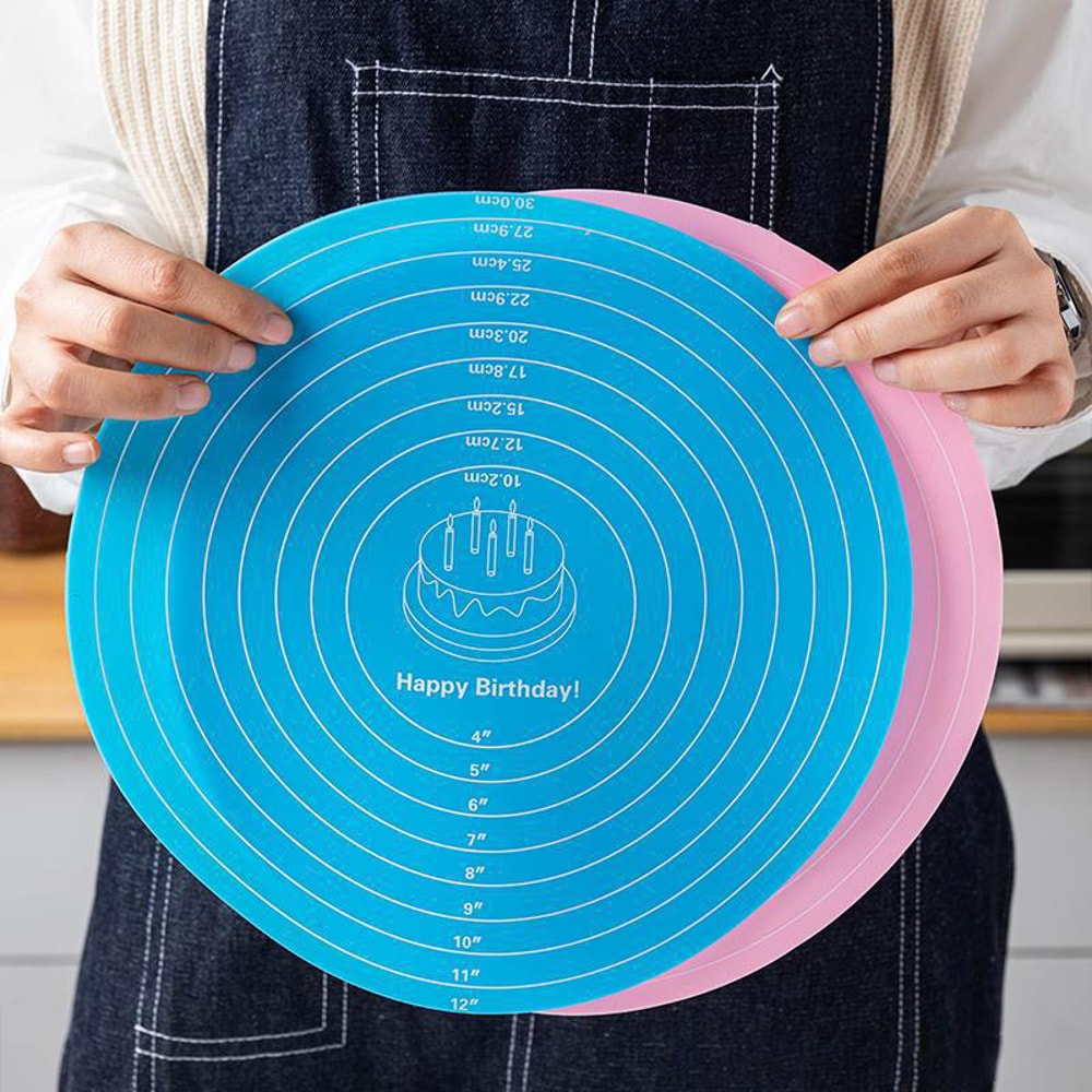 Round Cake Turntable Mat Silicone Dough Mat With Scale Heat Resistant Nonslip Pastry Pad For Baking 0