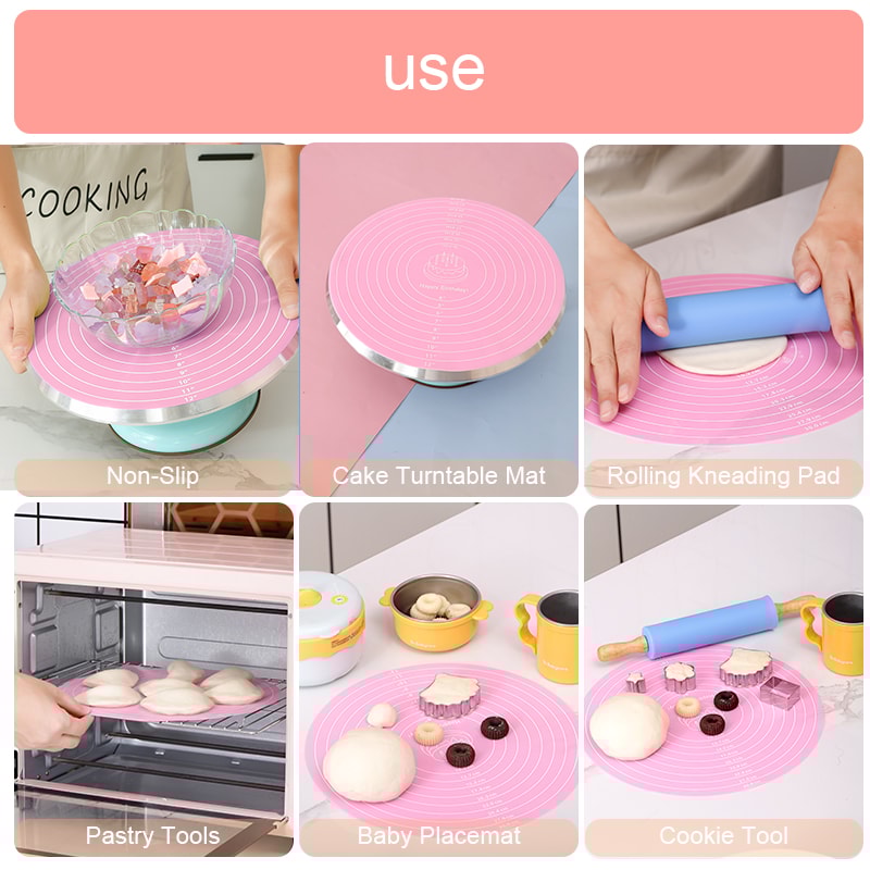 Round Cake Turntable Mat Silicone Dough Mat With Scale Heat Resistant Nonslip Pastry Pad For Baking 5
