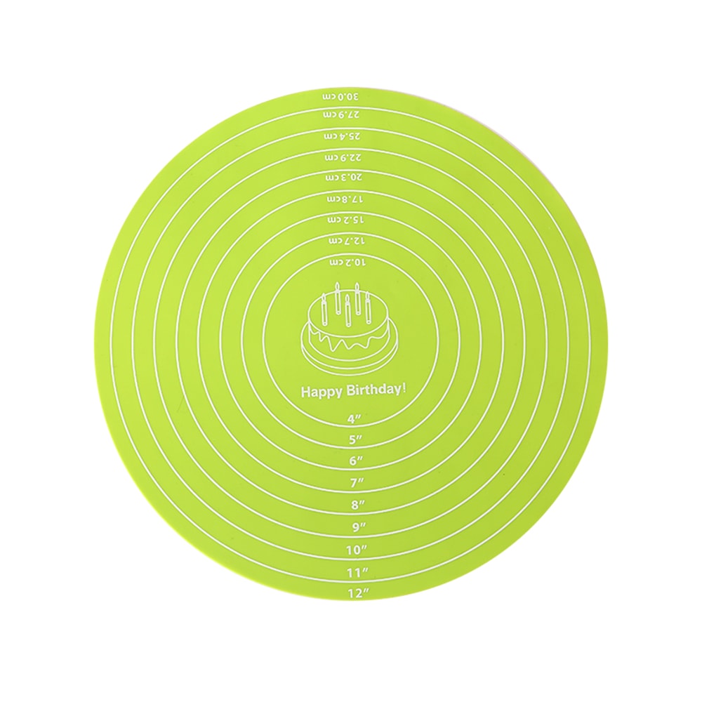 Round Cake Turntable Mat Silicone Dough Mat With Scale Heat Resistant Nonslip Pastry Pad For Baking 8