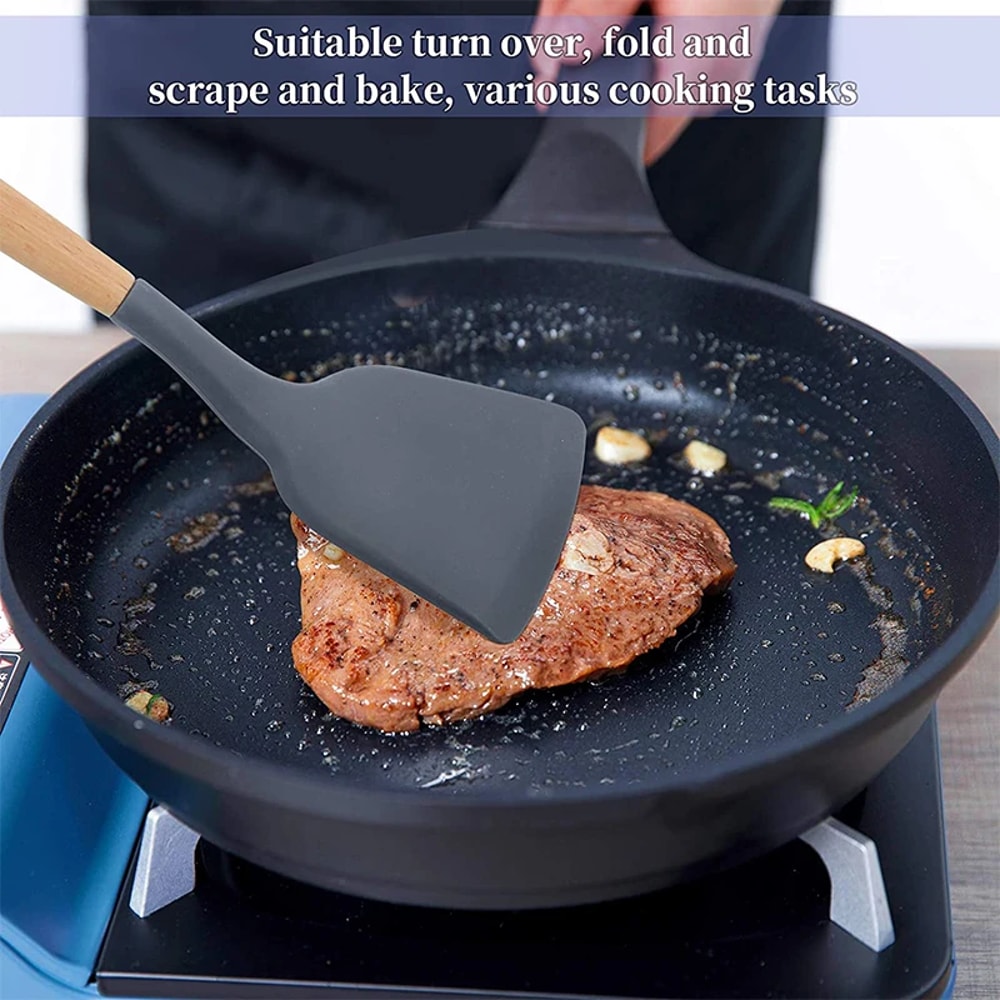 Wooden Turner Silicone Spatula Non Stick Frying Pan Shovel Pancakes Meat Egg Scraper Kitchen Cookin 1