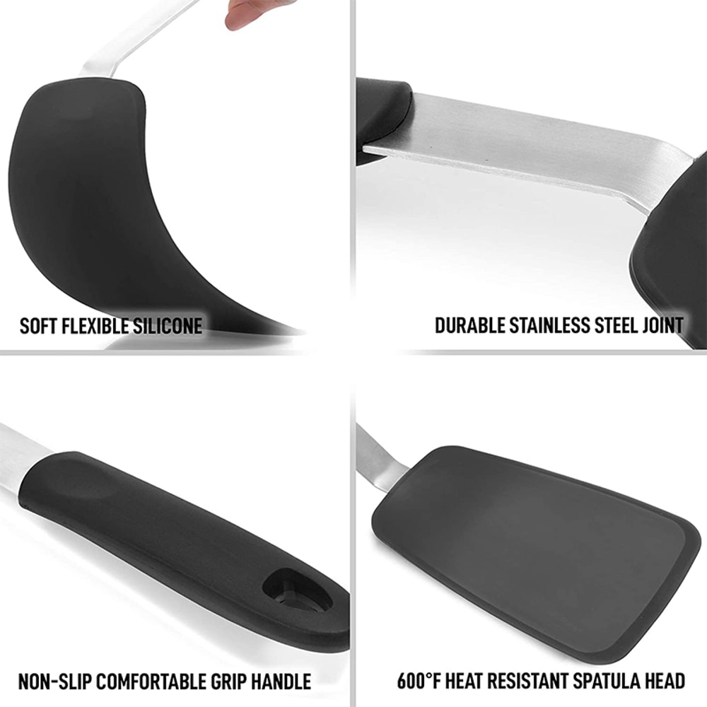 Non-Stick Silicone Turner with Heat Resistant Flexible Spatula for Flipping, Frying, and Cooking Pancakes and Steak